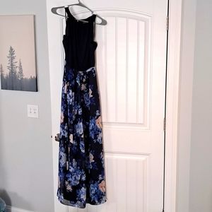 SLNY Floor length dress navy blue with floral print size 12